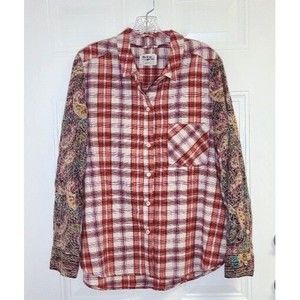 Holding Horses Shirt Size L Mixed Media Embroidered Sleeves Button-Up Multicolor